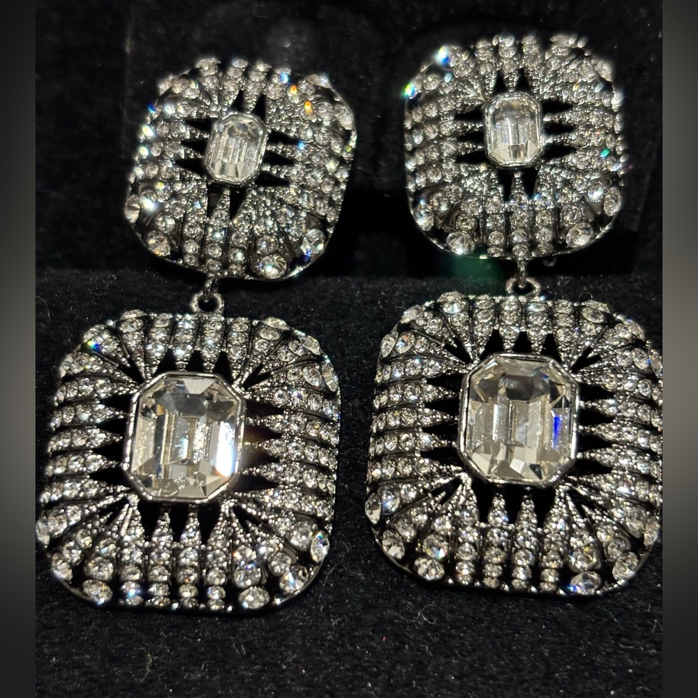 Nicholas Liu CN Vintage Deco Medallion Clip Drop Earrings black